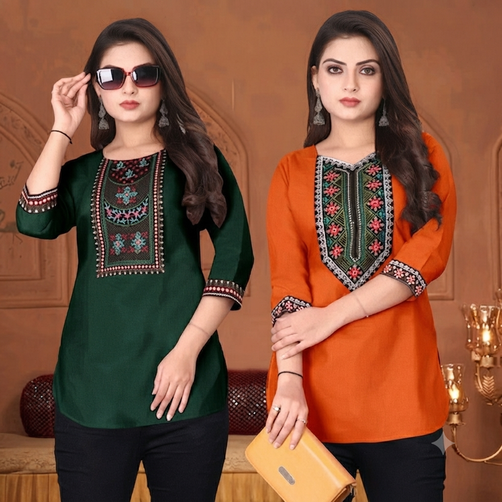 Women’s Embroidered Ethnic Short Kurti - Festive & Casual Tunic Top