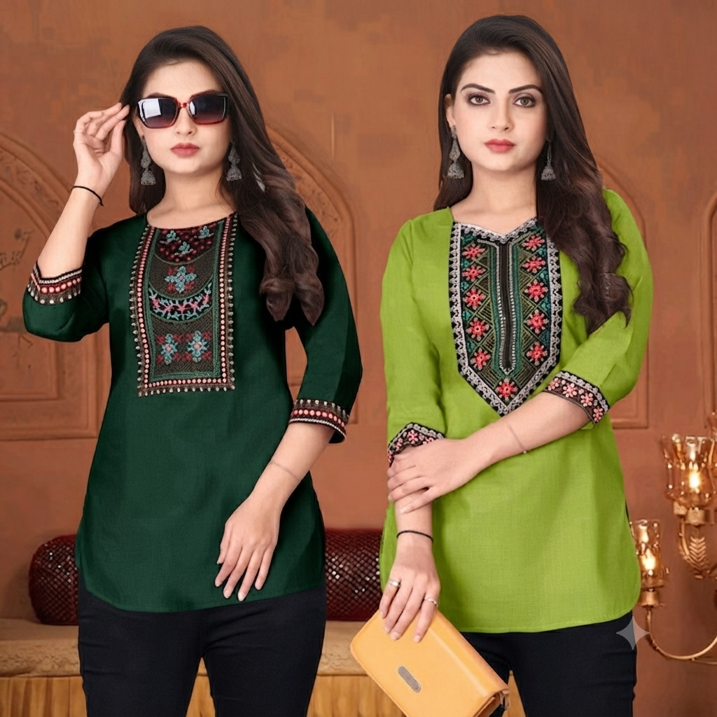 Women’s Embroidered Ethnic Short Kurti - Festive & Casual Tunic Top