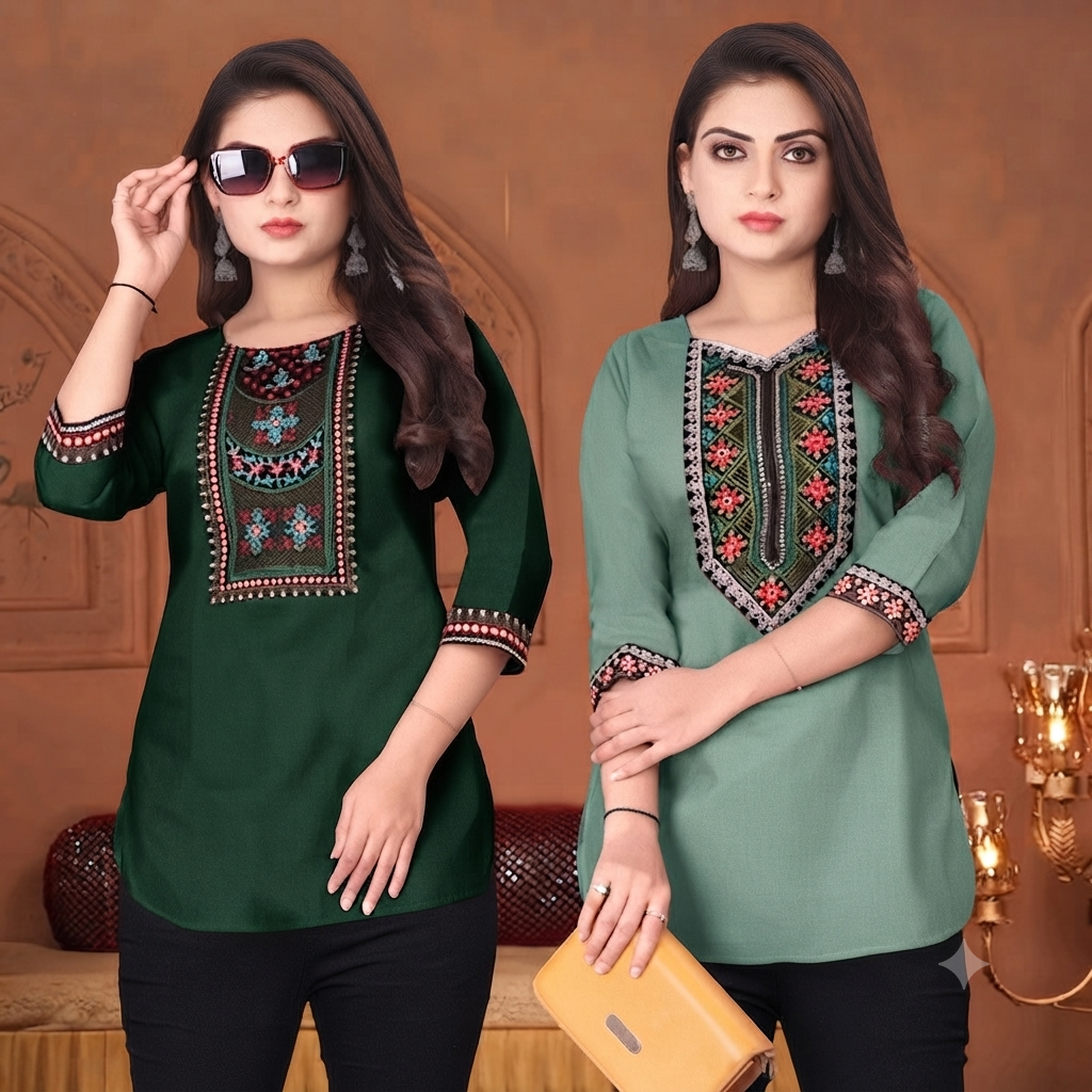 Women’s Embroidered Ethnic Short Kurti - Festive & Casual Tunic Top