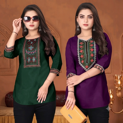 Women’s Embroidered Ethnic Short Kurti - Festive & Casual Tunic Top
