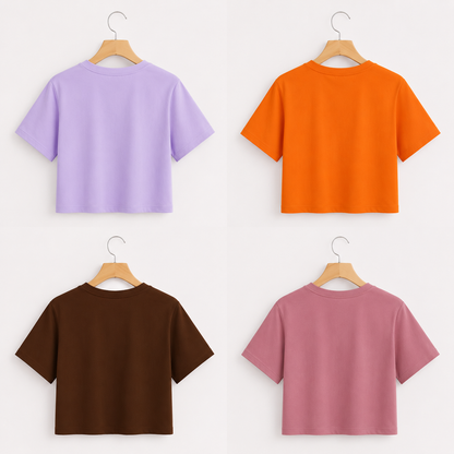 Women's Casual Half Sleeve Round Neck Crop T-Shirt Combo Pack of 4 | Trendy Daily Wear for Girls & Women's