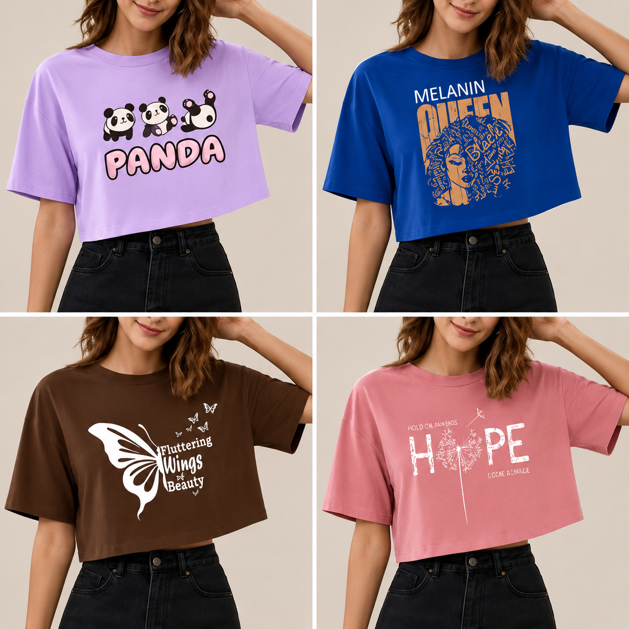 (Pack Of 4)Casual Half Sleeve Round Neck Stylish Crop Top| Cash On Delivery Available 🇮🇳